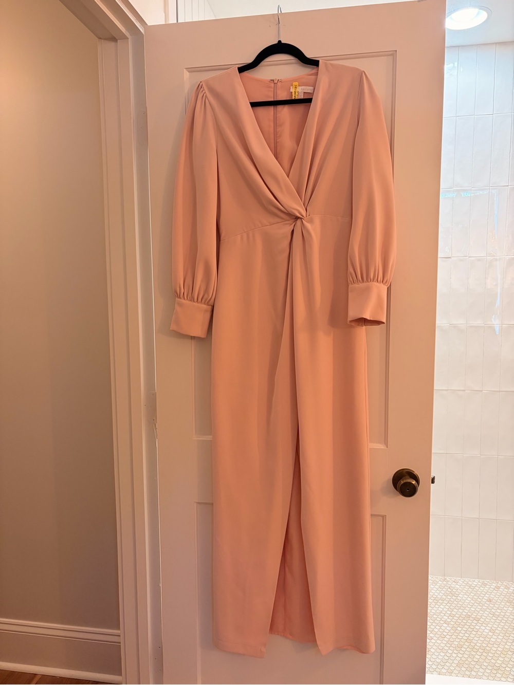 Elegant Blush Pink Long Sleeve Cocktail Dress